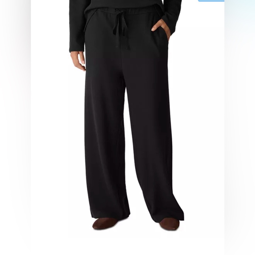 Eileen fisher wide leg ankle pant with draw string in black size large